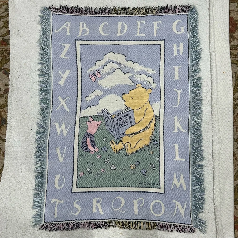 Disney Winnie the Pooh & piglet ABC baby blanket cotton woven pastel knit